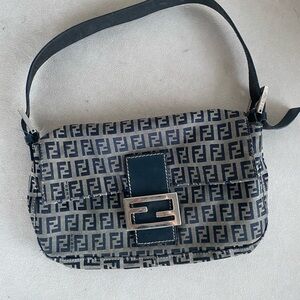 Fendi Monogram zucchino navy baguette shoulder bag